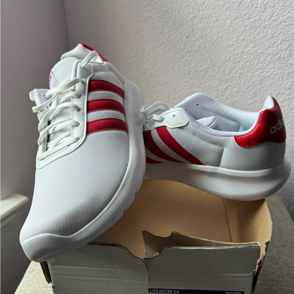 Adidas Lite Racer 3.0 Men`s Training Shoes Sneakers White Red - Picture 7 of 9